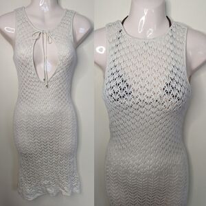 CROCHET knit sleeveless dress cover up xs small cream